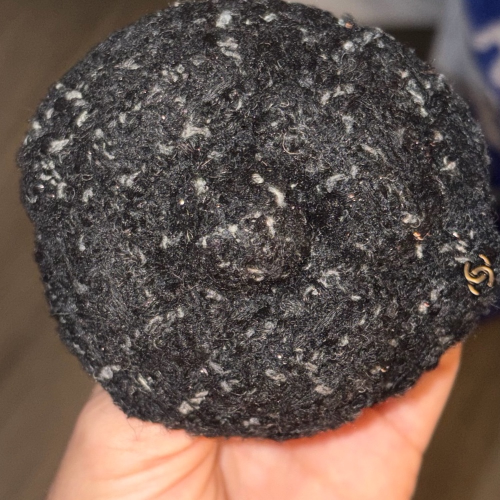 CHANEL Black and White Tweed Brooch